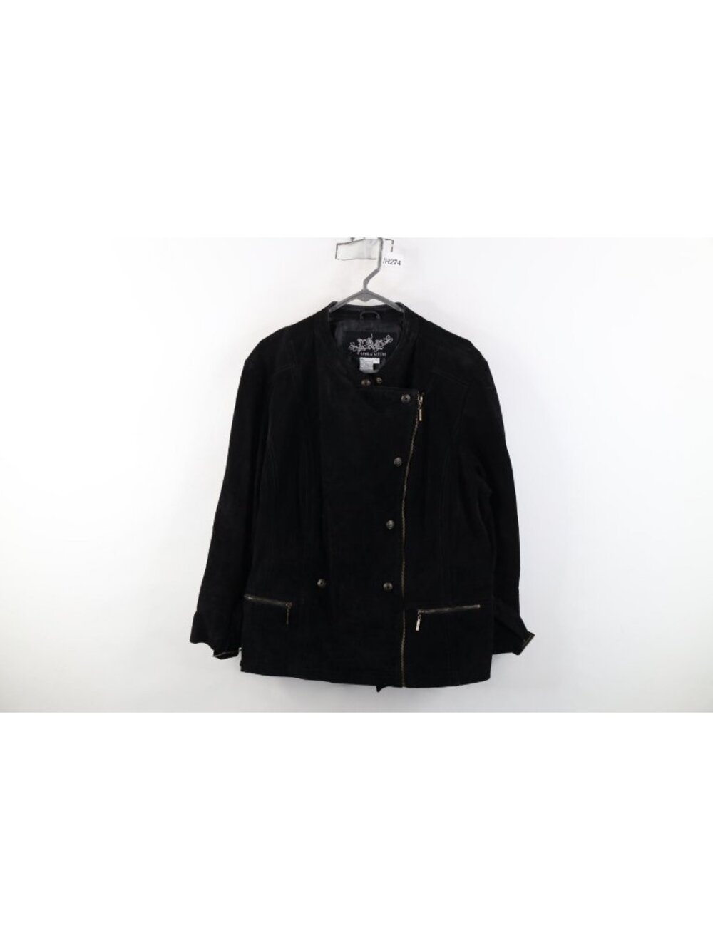 Vintage 90s Y2KWomens 1X Distressed Asymmetric Zip Military Suede Leather Jacket